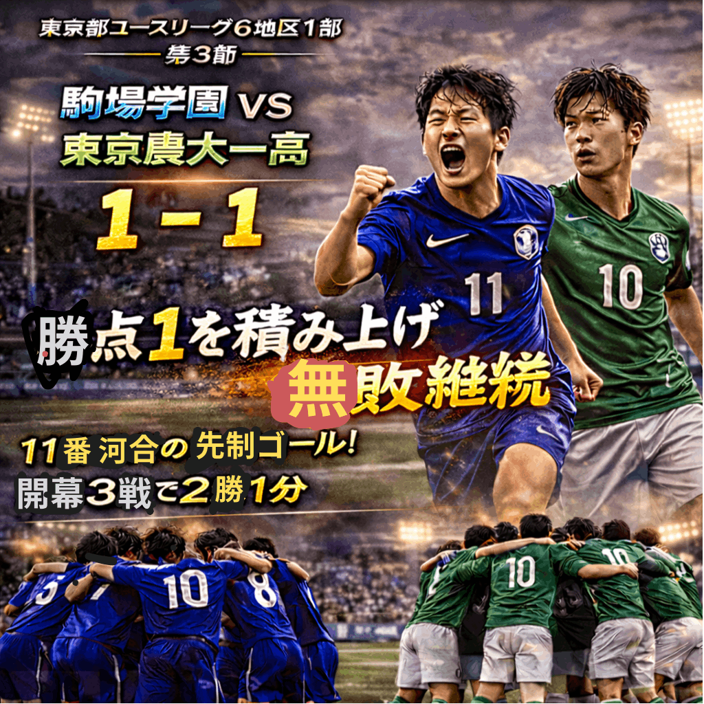 🏆Aチーム試合結果🏆
【駒場学園高等学校  サッカー部】